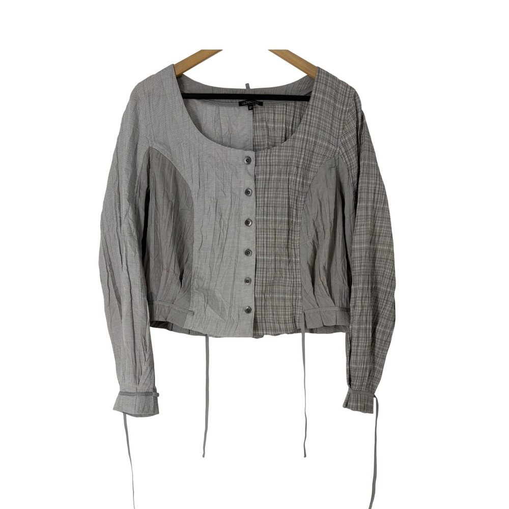 Hebbeding Grey Patchwork Lagenlook Jacket Button Front Mixed Pattern Size 2L